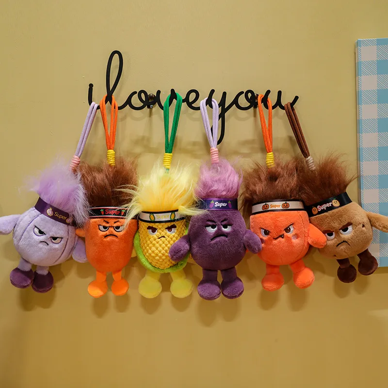 New Cute Fluffy Fruit Vegetable Plush Pendant, Cartoon Angry Expression Stuffed Keychain,  Decor Toy for Birthday Christmas Gift