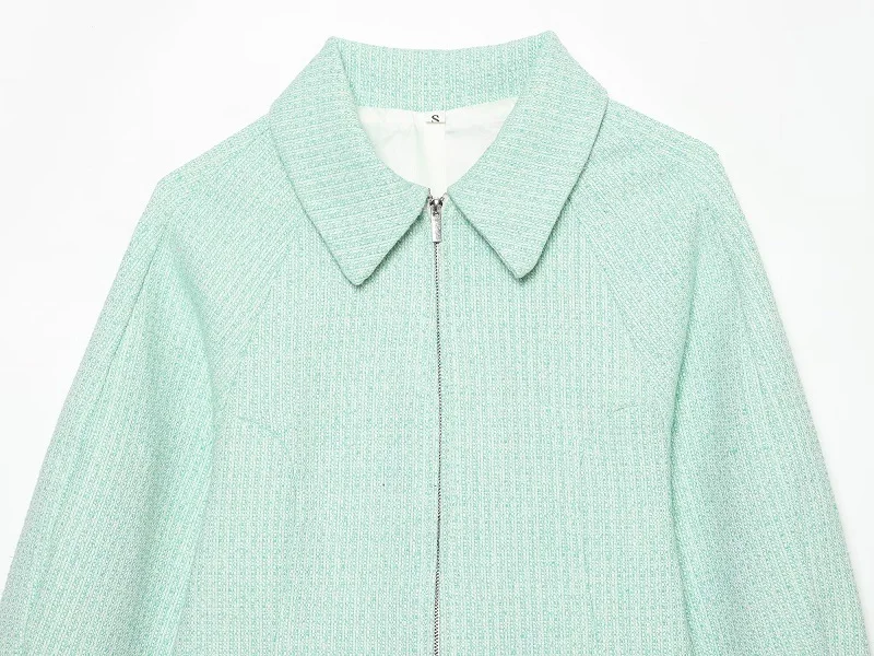 MUJER Tweed-Kurzjacke für Damen, Herbst, mit Reißverschluss, figurbetont, strukturierte Herbst-Oberbekleidung, Langarmjacke für Damen, Mantel – Detail 4