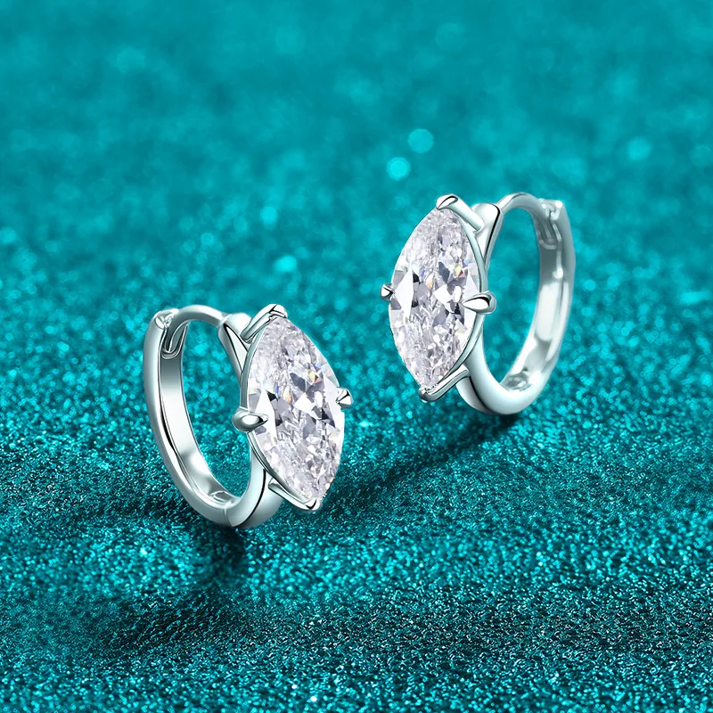 Commuter Gentle Simple Marquise Hoop Earrings 2 Carat For Women Moissanite PT950 Platinum Office Accessory