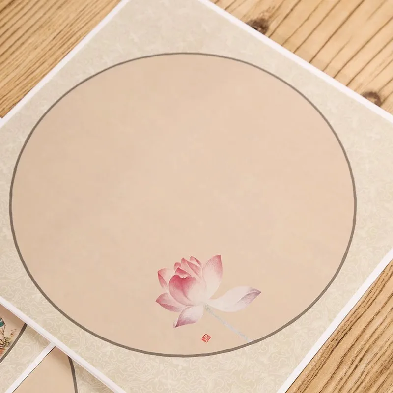 4 Sheets Round Shape Ripe Xuan Paper Cards For Vintage Brush Calligraphy Works Paper