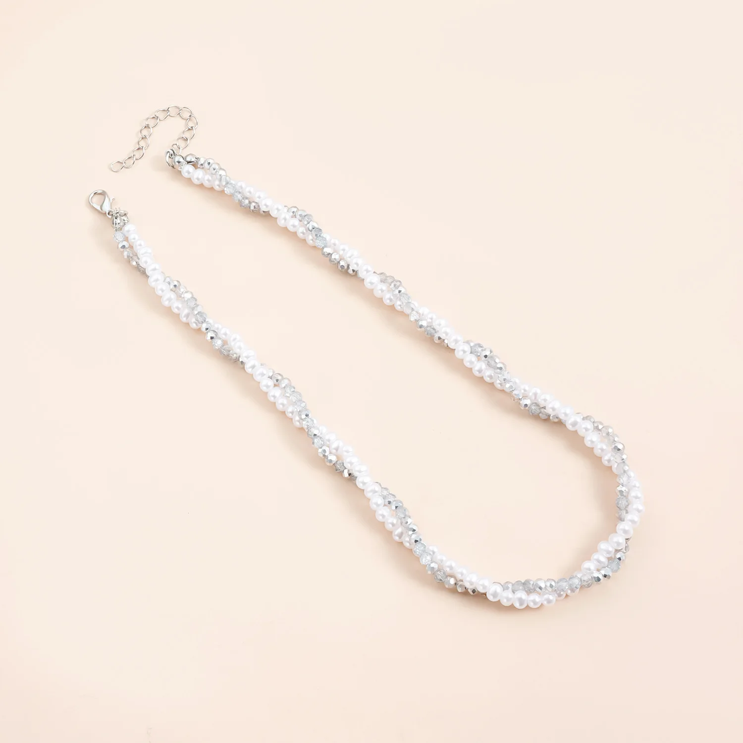 Cross border jewelry pearl crystal wrapped earrings necklace set, niche design, versatile collarbone chain for women