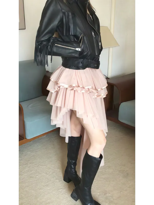 American Sweet Girls Vintage Pink Irregular Cake Skirts Women High Street Aesthetic All-match Casual Skirt Y2k Gothic Faldas