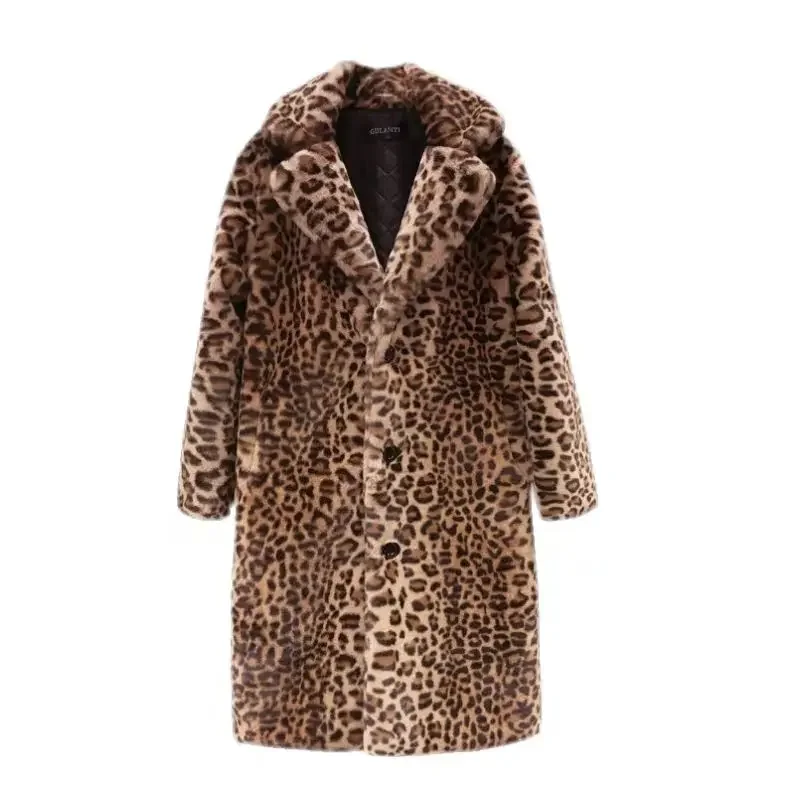 Women Leopard Faux Fox Fur Warm Long Coat Winter Leisure Long Jacket Windbreaker Thick Fluffy Luxury Bontjas Warm Outerwear