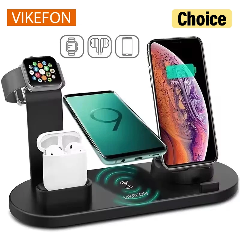 VIKEFON 5 In 1 Wireless Charger Stand Pad For iPhone 15 14 13 Apple Watch Airpods Desk Phone Chargers Fast Charging Dock Station