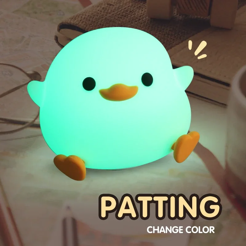 LED Night light Cute Cuck Cartoon Animals Silicone Lamp for Children Kid Touch Sensor Timing USB Rechargeable for Birthday Gifts