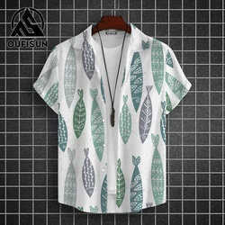 Marine Animals and Fish Print Men's Casual Short Sleeve Shirt Summer Seaside Vacation Oversized Tops Oversized Men's Shirt S-5XL