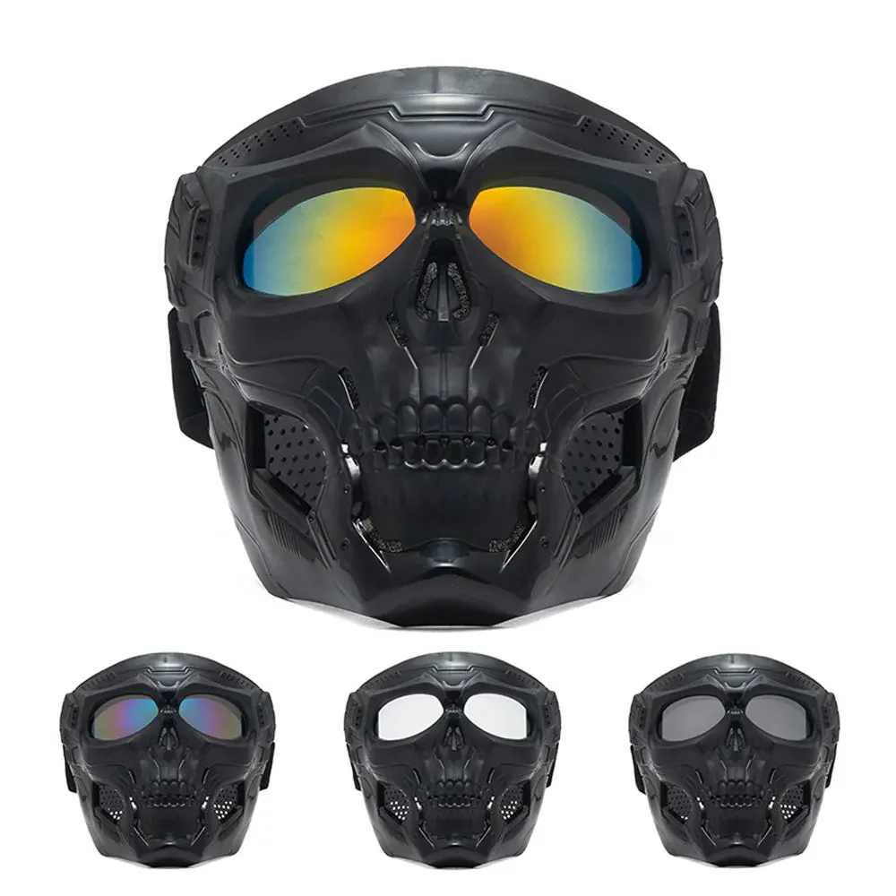 

Skull Motorcycle Mask–Tactical Full-Face, Windproof Protective Gear with Colored Goggles for Riding Bike Stunt Performers