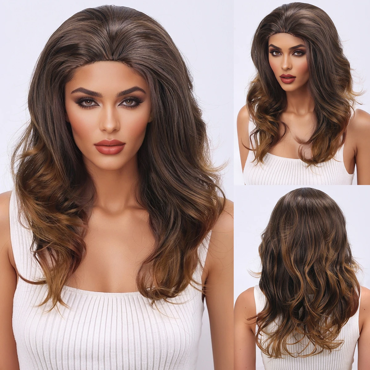 

Female air bangs, long straight hair, synthetic fiber wig