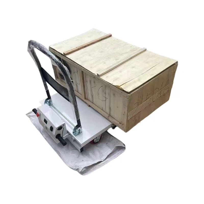Portable Electric Self-Loading Hand Cart and Trolley With Flat Hydraulic Lift Customizable Four-Wheel Structure OEM Support