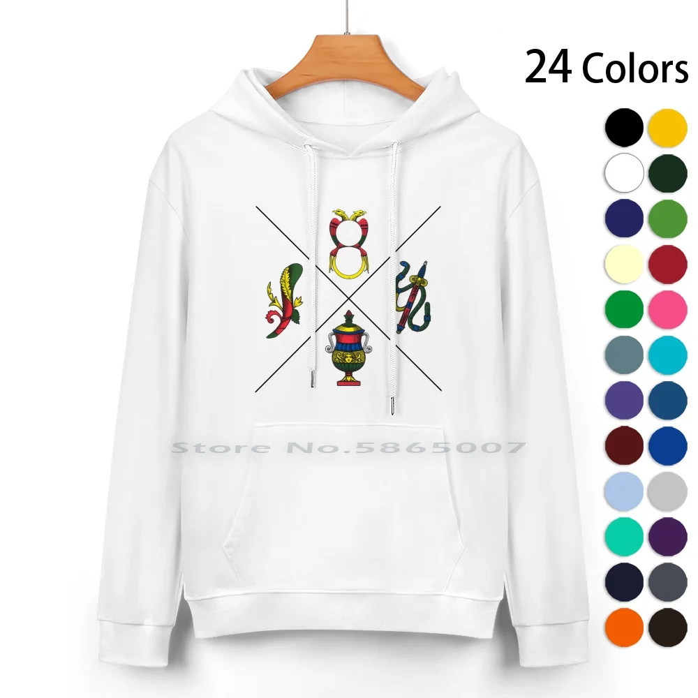 Italian Playing Card Aces Pure Cotton Hoodie Sweater 24 Colors Aces Suits Italian Scopa Briscola Swords Suns Cups Bats Treset