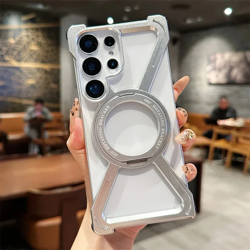 

HOCE Aluminum Alloy Magnetic Stand Phone Case For Samsung S26 S25 S24 S23 Ultra Metal Frameless 360° Bracket Shockproof Cover