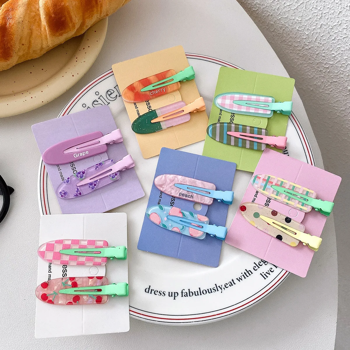 

4/6/8/10 шт., заколка для волос ярких цветов с фруктами, летняя заколка для волос без складок, акриловая заколка для волос, боковой зажим для девочек, аксессуары для волос