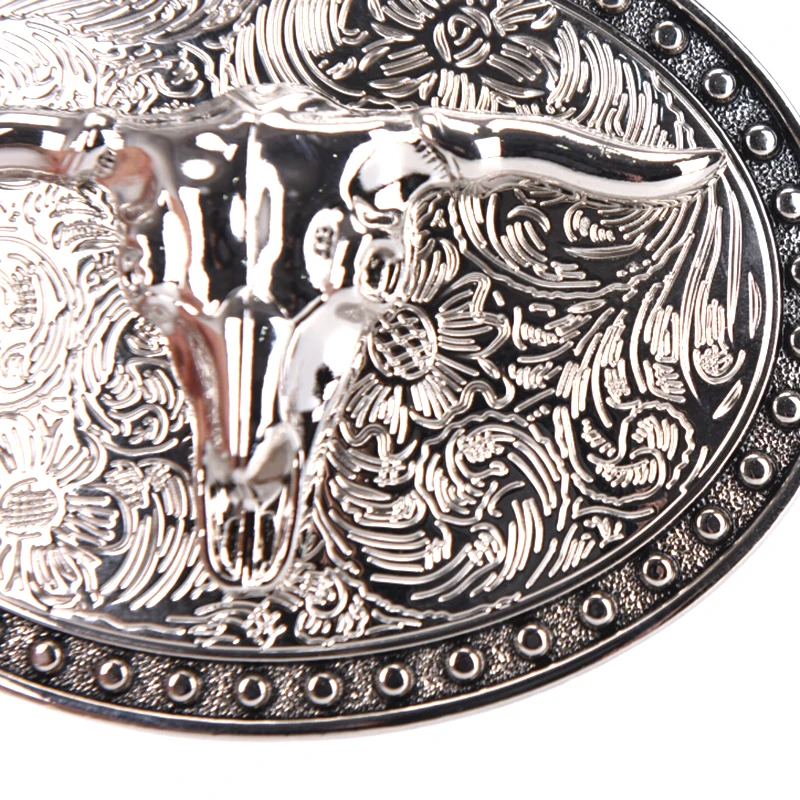 Silver Long horn Texas Bull Belt Buckle Cowboy Western Metal Alloy Buckles