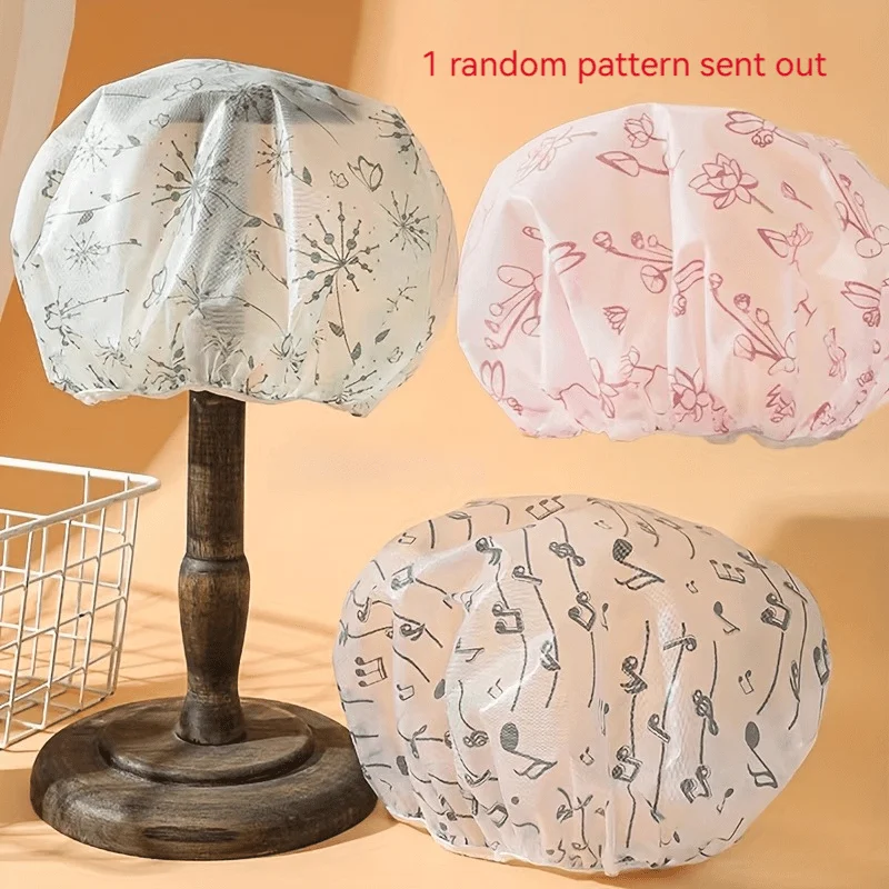 1Pieces Random high-quality adjustable printed shower caps（Random Color），Reusable，Features an elastic band design，Suitable for w