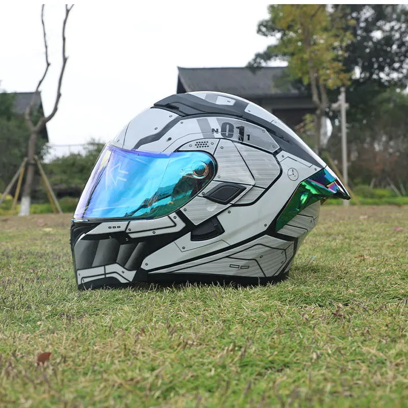 

Orz Dual Mirror Motorcycle Helmet Men's And Women's Flip Face Design Four Season Personalized Tail Wing for Motorbike Safety
