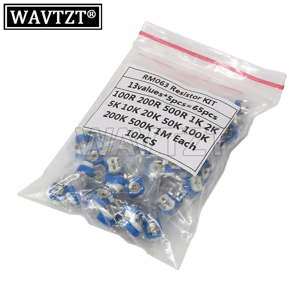 

65PCS RM063 Trimmer Potentiometer Adjustable Resistor Kit 500r 1K 5K 10K 20K 50K 100K 200K 500K 1m Rm-063 Variable Resistors BXV