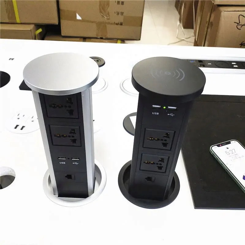 Universal Plug Hydraulic Pop Up Sokkel Kitchen Socket Air Spring Electric Tabletop Pop Up with Dual USB Charger