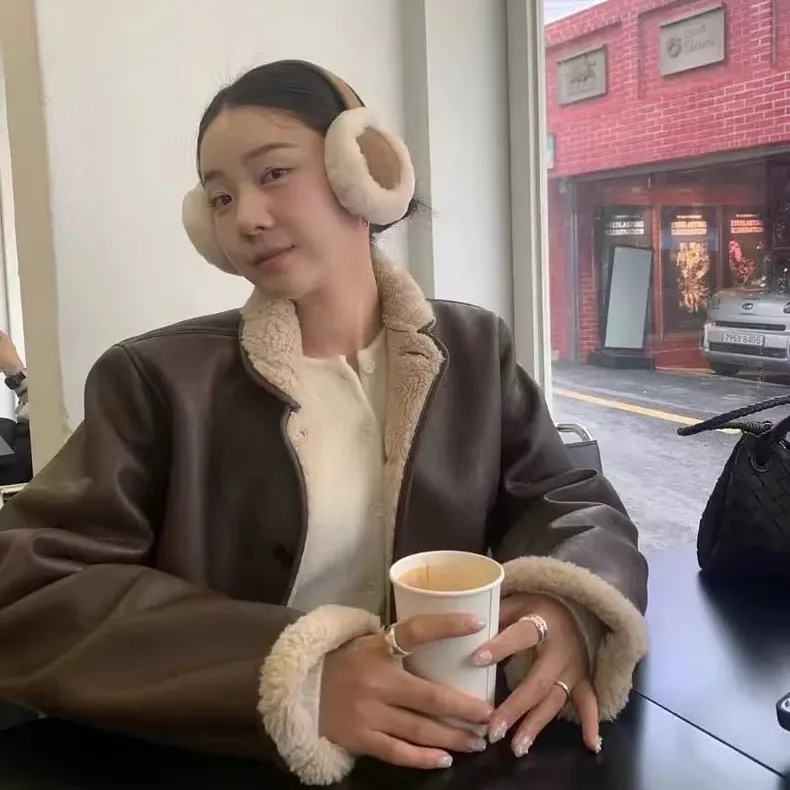 

Faionable Warm Fur Coat Women's Stand Collar One-Piece Outerwear Thiened Long Sve Mid-Length Korean Sle Winter Jaet