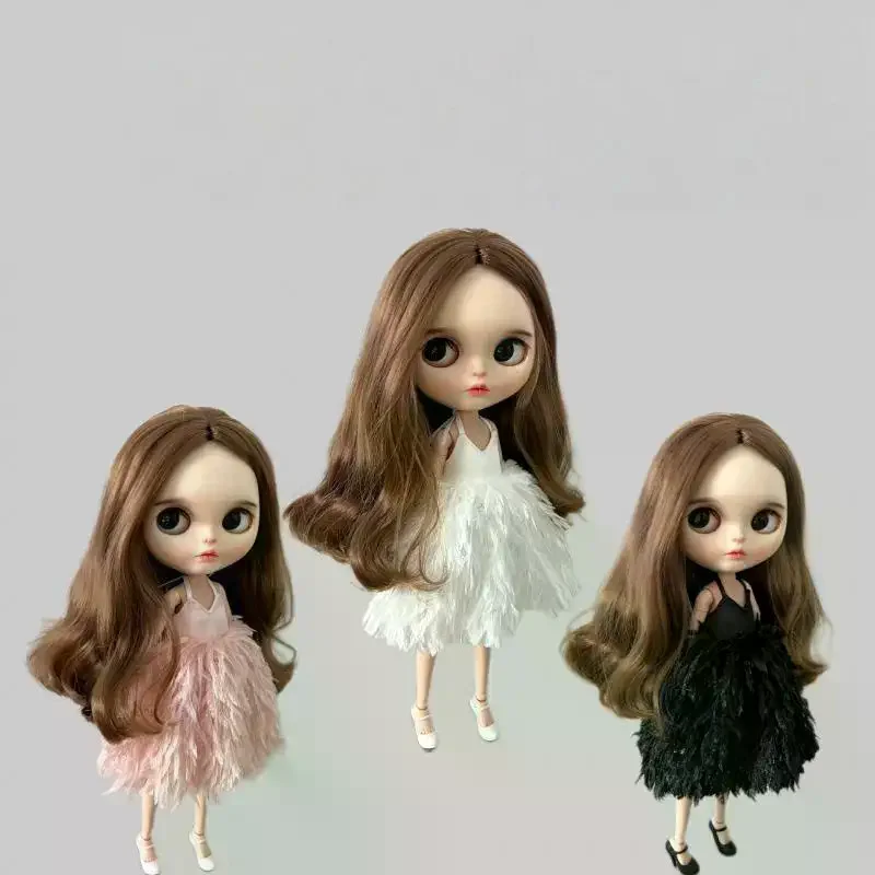 1Pcs White Feather Doll Dress Halter Lace Mini Outfit Elegant Handmade Clothes For 1/6 Doll Wedding Party Decoration