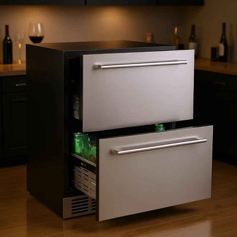 Double Drawer Refrigerator 24 Stainless Steel Beverage Cooler Household Freestanding Refrigerator