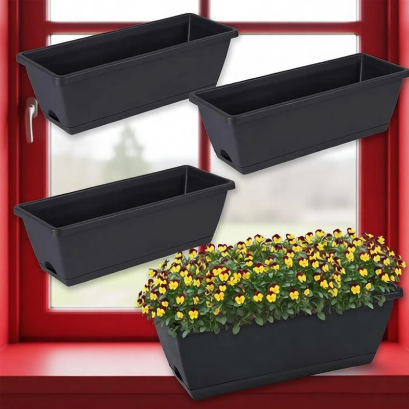 

3Pcs Window Box Planter Rectangle Decors With Drainage Holes Organizer Flower Pot For Home Indoor Plants Outdoor
