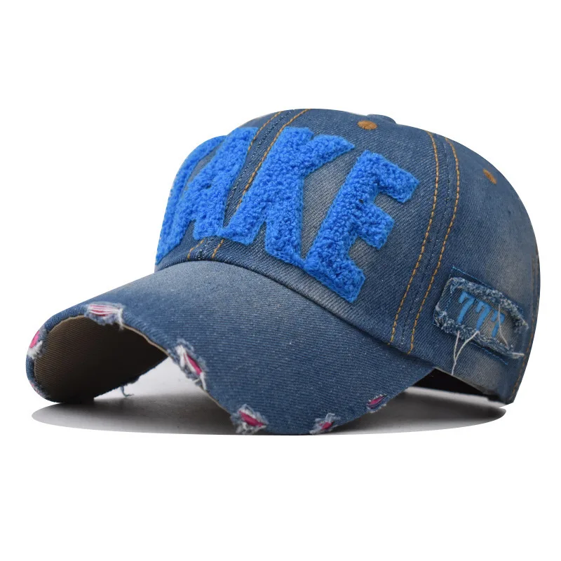 TAKE Patch Denim-Baseballkappe, blau gewaschen, Distressed Raw Hem Dad Hats, leichter, verstellbarer Sonnenhut für Damen und Herren – Detail 6