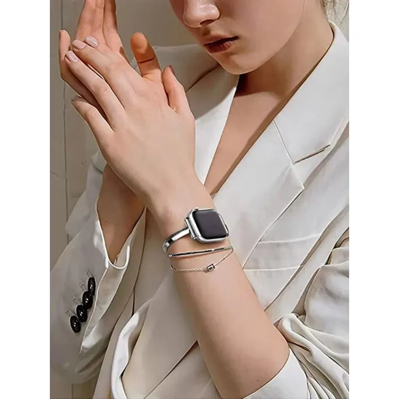 حزام ساعة فاخر لسلسلة ساعات أبل 10 9 8 7 41 45 مللي متر 6 Se 5 4 سوار نسائي من الفولاذ الماسي IWatch Ultra 49 مللي متر 44 40 42 38 مللي متر