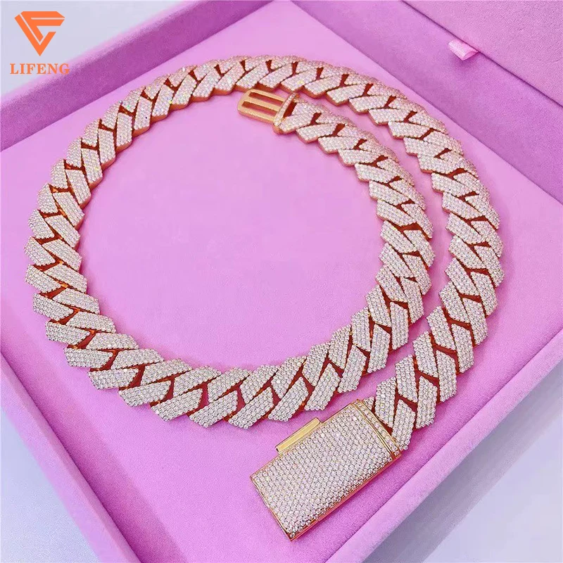 15mm Ice Out Necklace Bling Rose Gold Cuban Chain Hip Hop Jewelry Men and Women Rappers