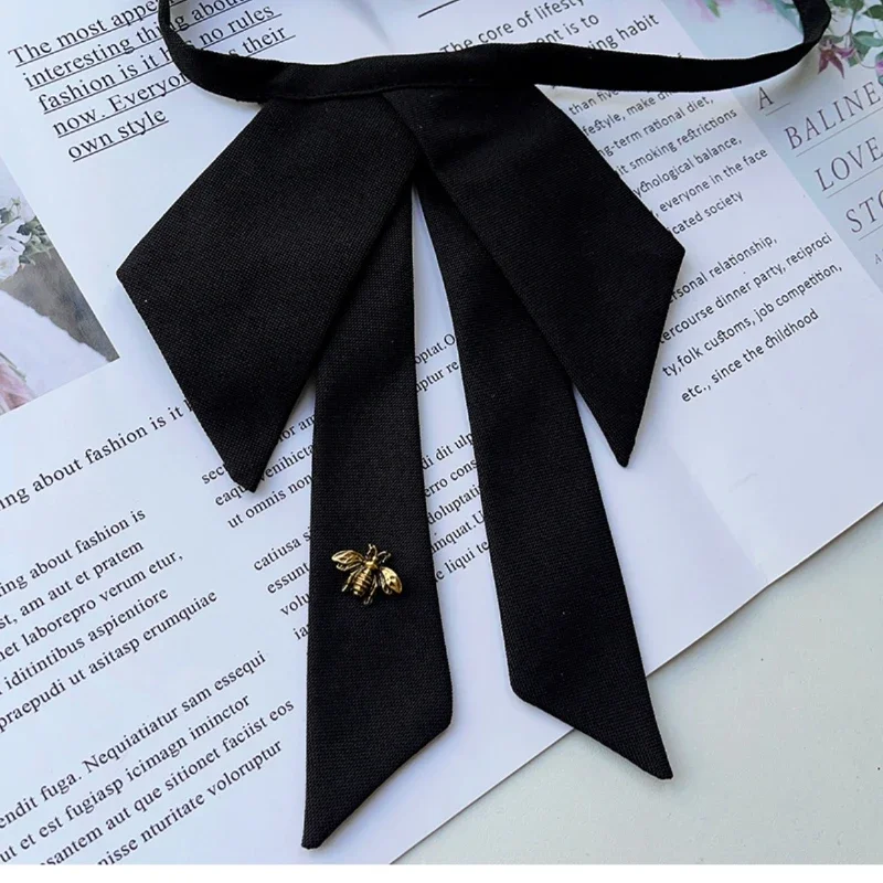 Retro Black Fabric Bow Tie Bee College Style Shirt Necktie School Uniform Neck Ties for Women Fashion Jewelry Accessories