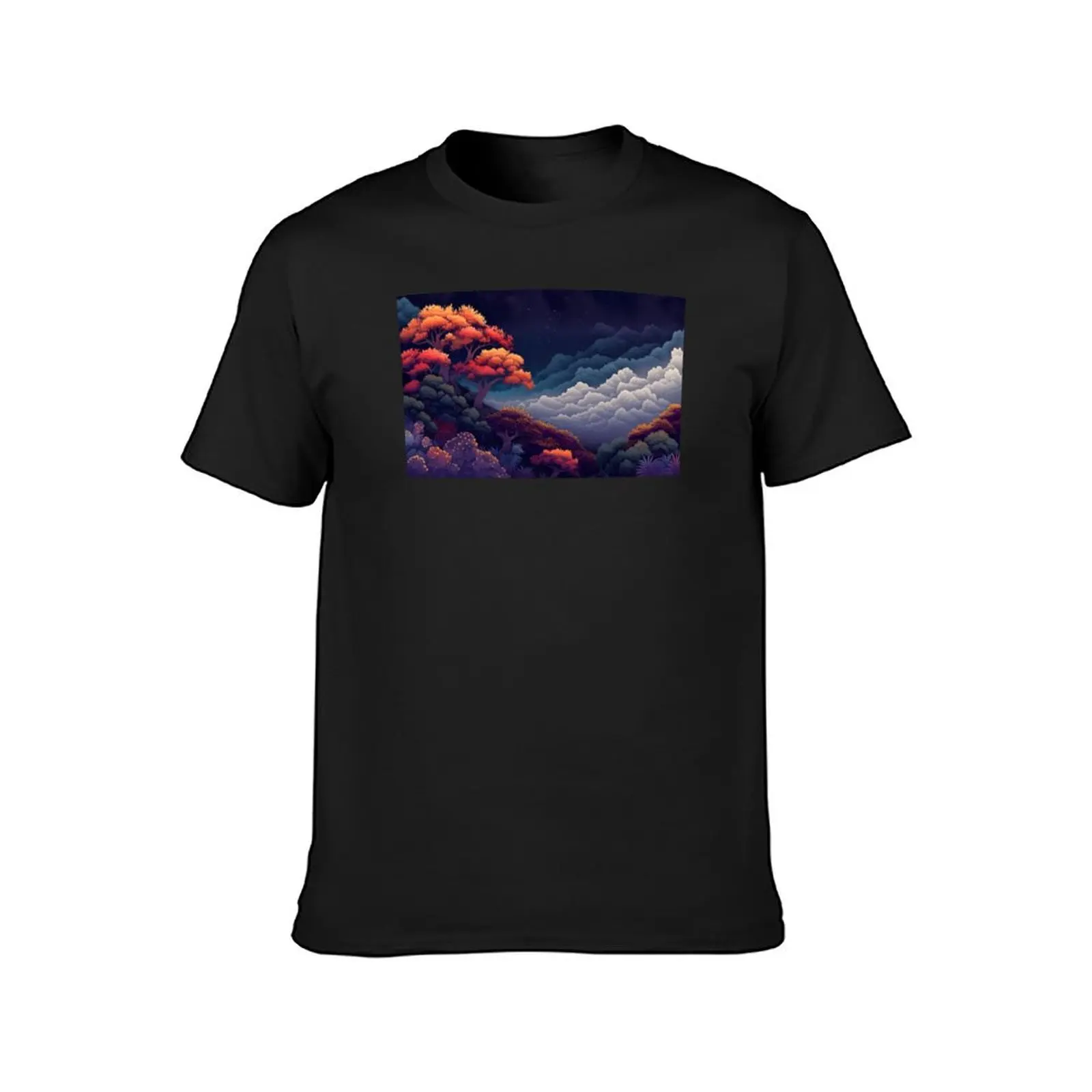 Astral Forest: Enchanted Nighttime Trees T-Shirt anime customs fitted t shirts for men