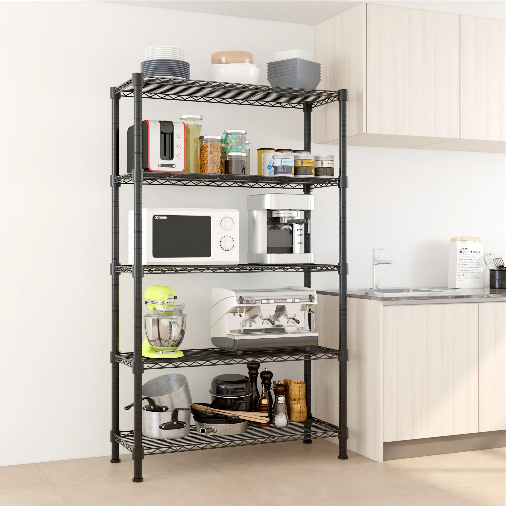 

5-Layer Plastic Coated Iron Shelf 180*90*35 Black