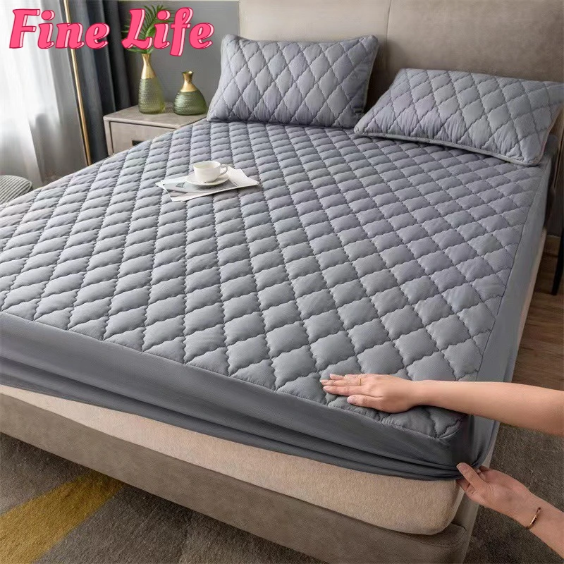 

Suitable for All Seasons Waterproof High Elasticity Elastic Band Bedspread Dust Cover Solid Color Soft Quilted Cotton Bed Cover