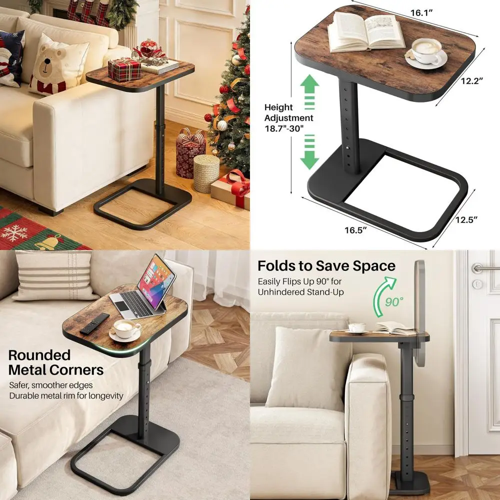 

Adjustable Height TV Tray with Lip and Rounded Metal Edges - Ideal for Snacks, Sofa, Bed, and Small Spaces Dining