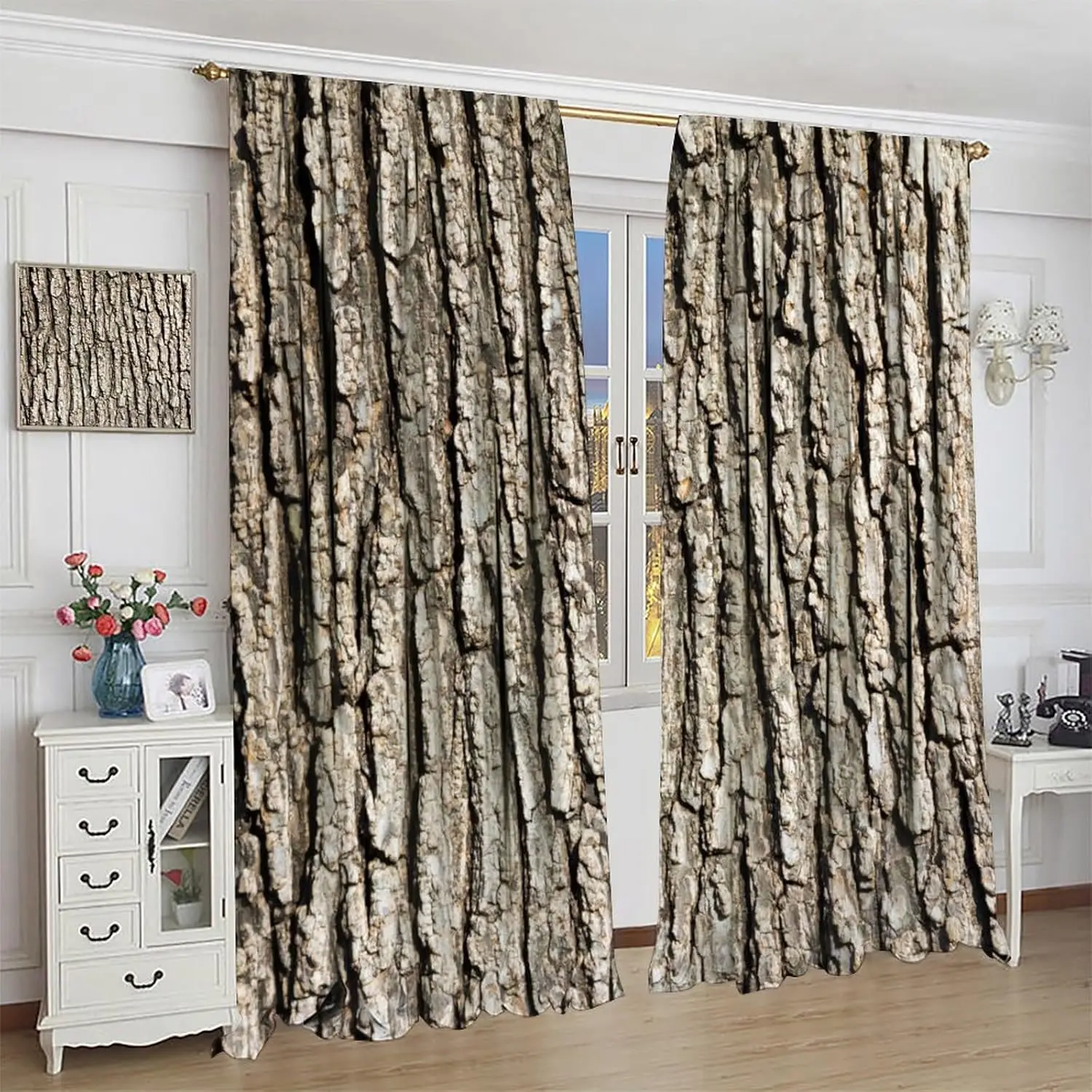 Farmhouse Forest Brown Tree Bark Decorative Curtains, Retro Rustic Country Old Trunk Wood Style Window Drapes, for Living Room