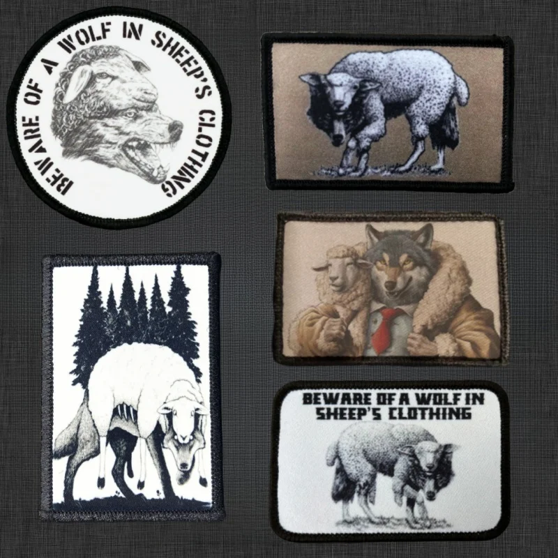 Wolf In Sheep’s Clothing Morale Tactical Patch Printed Hook&Loop Military Badge Flag USA Combat Armband DIY Backpack Stickers