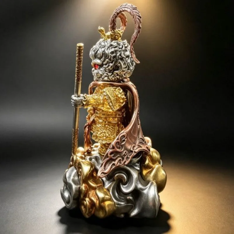 Brass Magnetic Sun Wukong Monkey King Statue Chinese Myth Figurine Cloud Base Desktop Decor Collectible Gift for Home Office