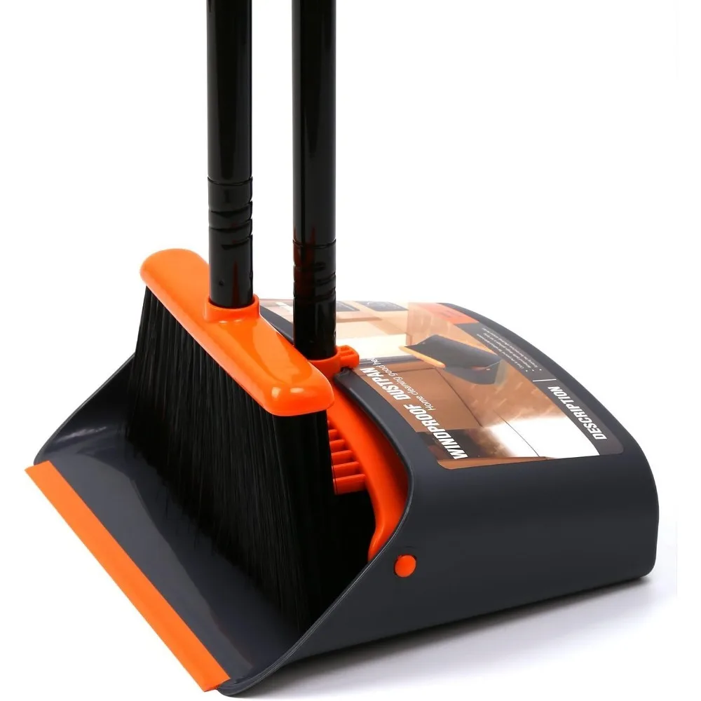 

Long Handle Broom and Dustpan Combo for Home Kitchen Office Lobby Floor Cleaning Upright Stand Up Set