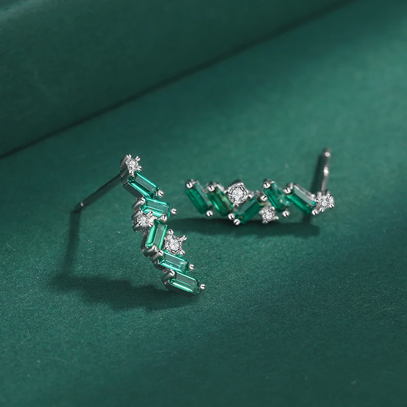 NEW Delicate Emerald Paraípa Original Sterling Silver Studs Earrings For Women Irregular Full Diamond Anniversary Gift Jewelry