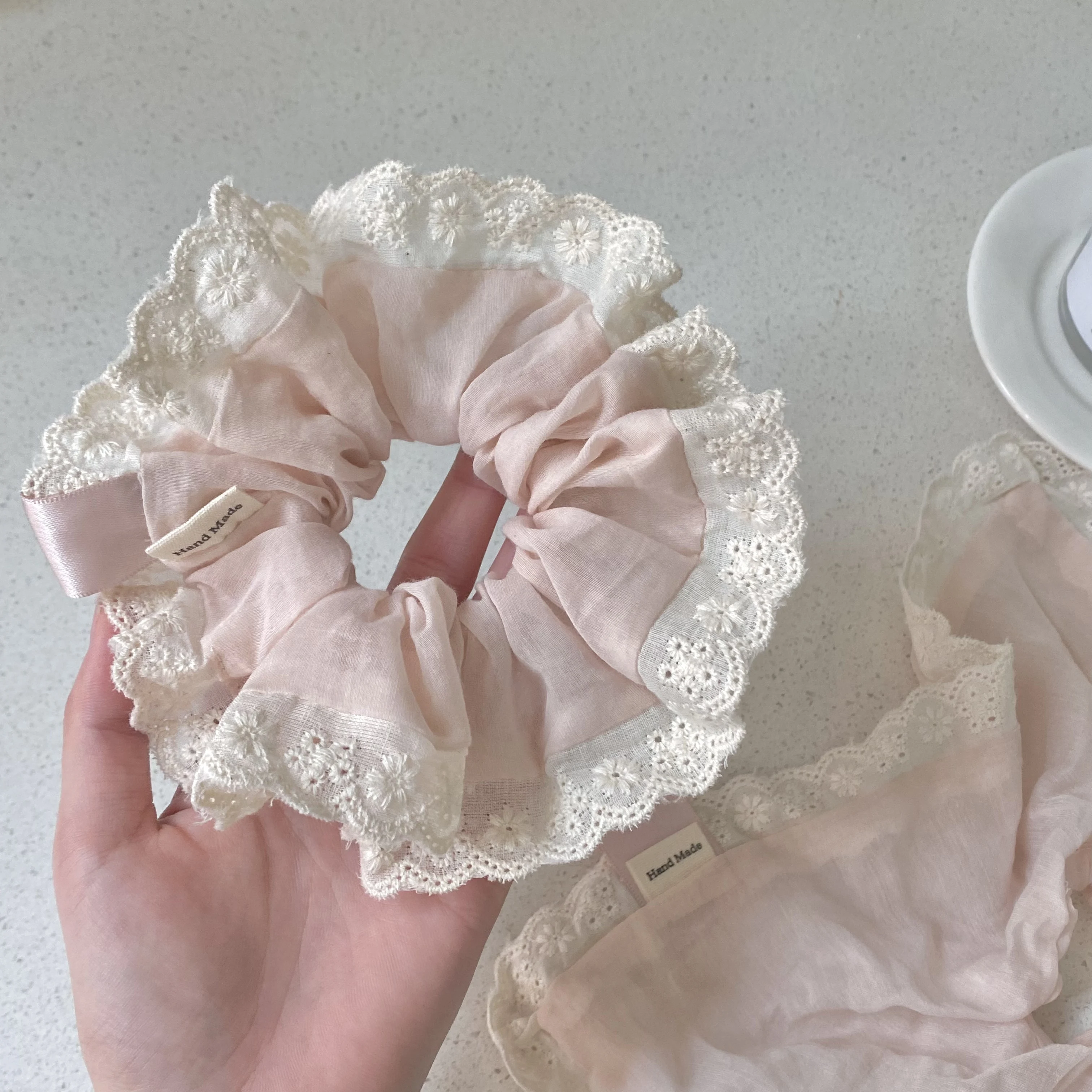 핑크 레이스 헤어 액세서리 세트 1개 - 여성용 로맨틱 스크런치, 데일리 및 파티용 우아한 헤어 타이