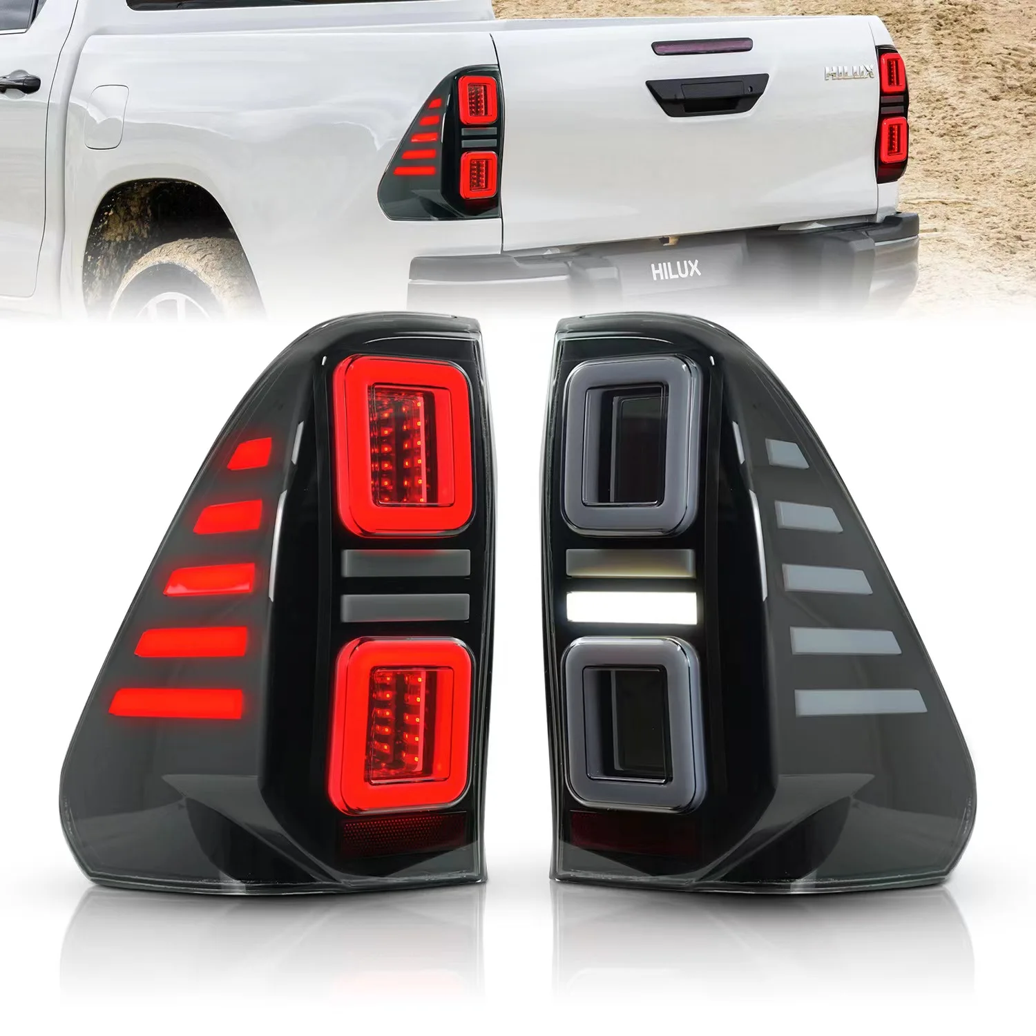 

Pop LED Taillights Assembly For Toyota Hilux VIGO REVO CONQUEST 2015 2016 2017 2018 2019 2020 2021 Sequential Turning Signal