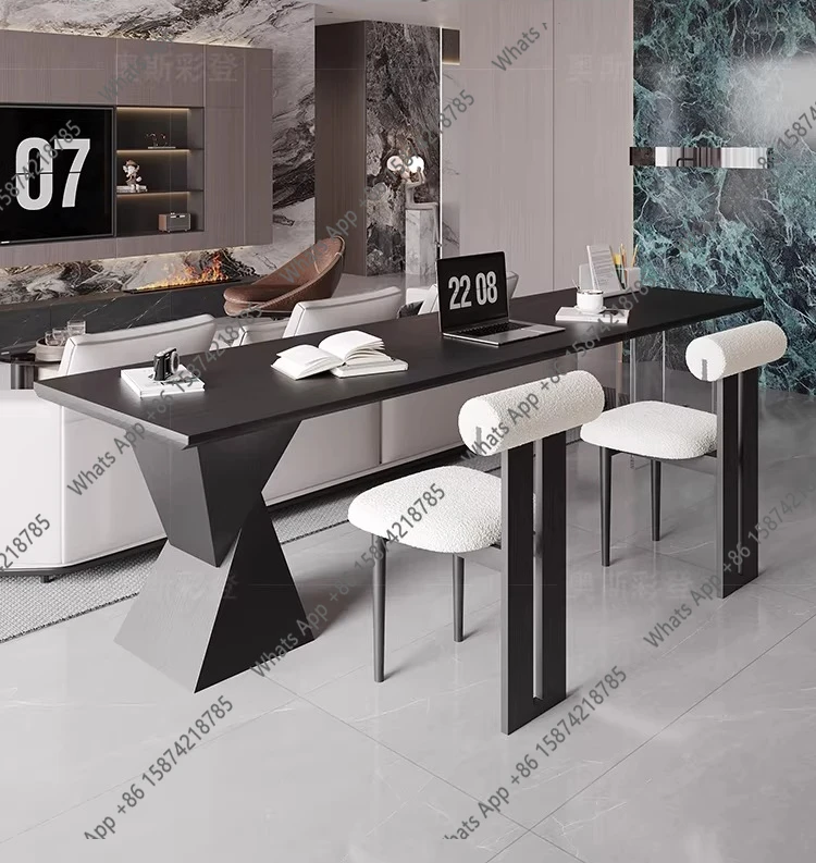 

Black solid wood desk home living room Italian minimalist double study table horizontal hall sofa back long table