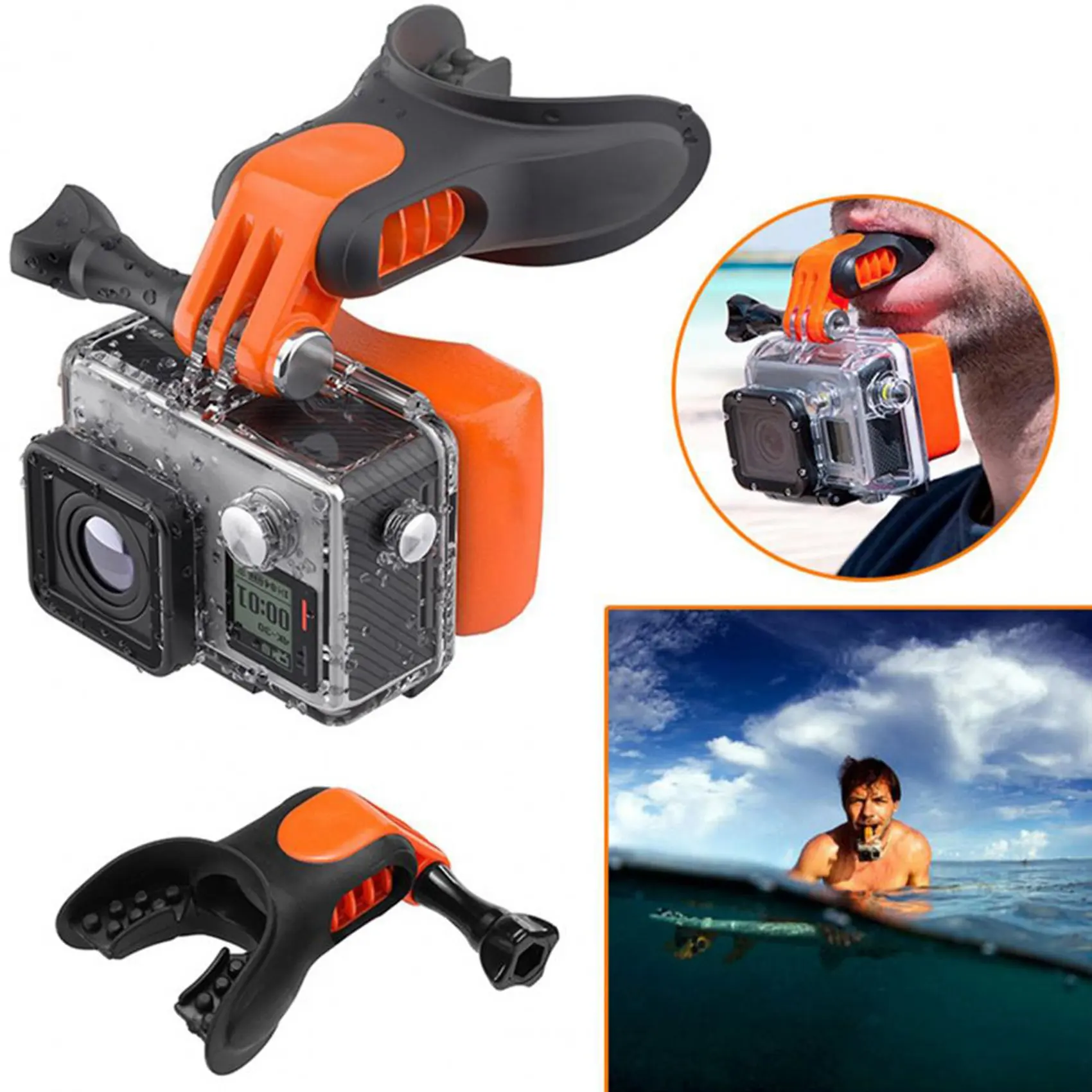 Accesorios de cámara portátil para GoPro Hero 7/6/5 Action, boquilla de bocado para surfear, montaje llamativo