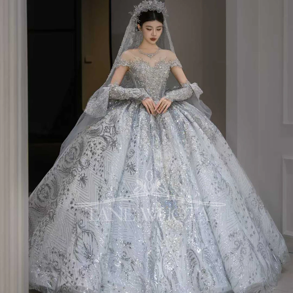 Vestidos Noivas O-Neck Short Sleeve Beading Embroidery Sequined 2025 High Quality Luxury Wedding Dress Customized