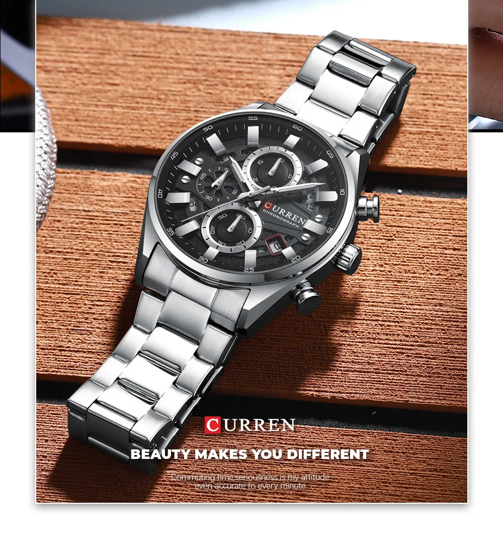 CURREN Top-Luxus-Business-Kalender, multifunktionale, wasserdichte Sport-Herren-Quarzuhr, Bau-Armbanduhr für Herren – Detail 13