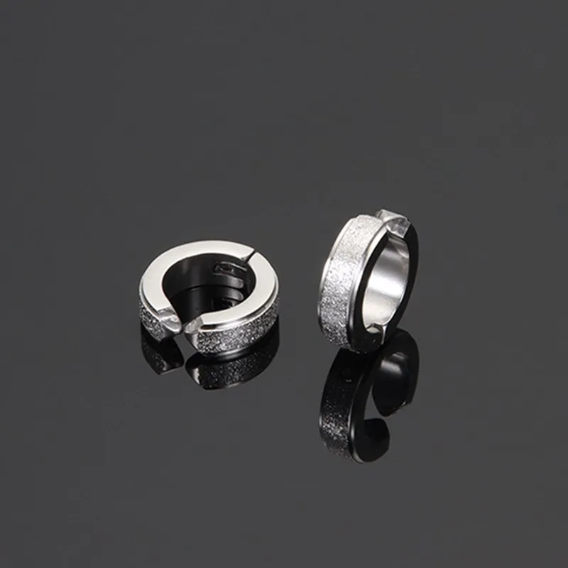 Stainless Steel Sandblasted Clip On Non-pierced Hoop Earrings for Women Men