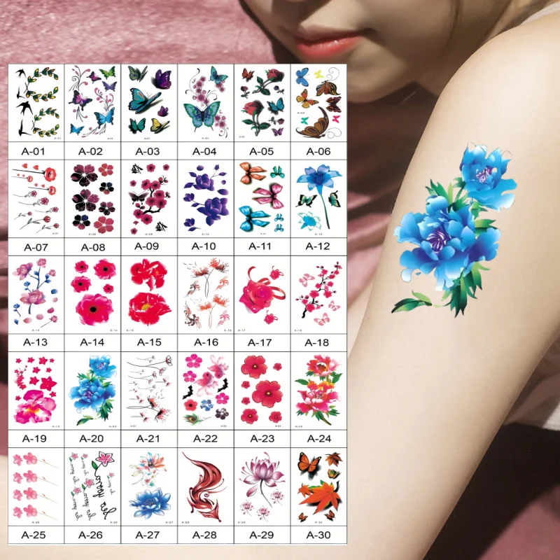 30pcs/lot Waterproof Temporary Tattoos Stickers Peony Leaf Bow 3D Mixed Fake Tattoos for Women Ladies Girls Body arm Party Decor