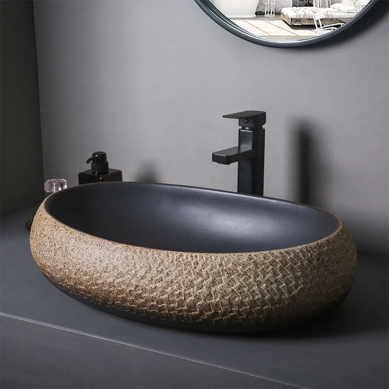 

Minimalist industrial Style Oval platform wash basin large bathroom ceramic wash basin balcony creative Basin