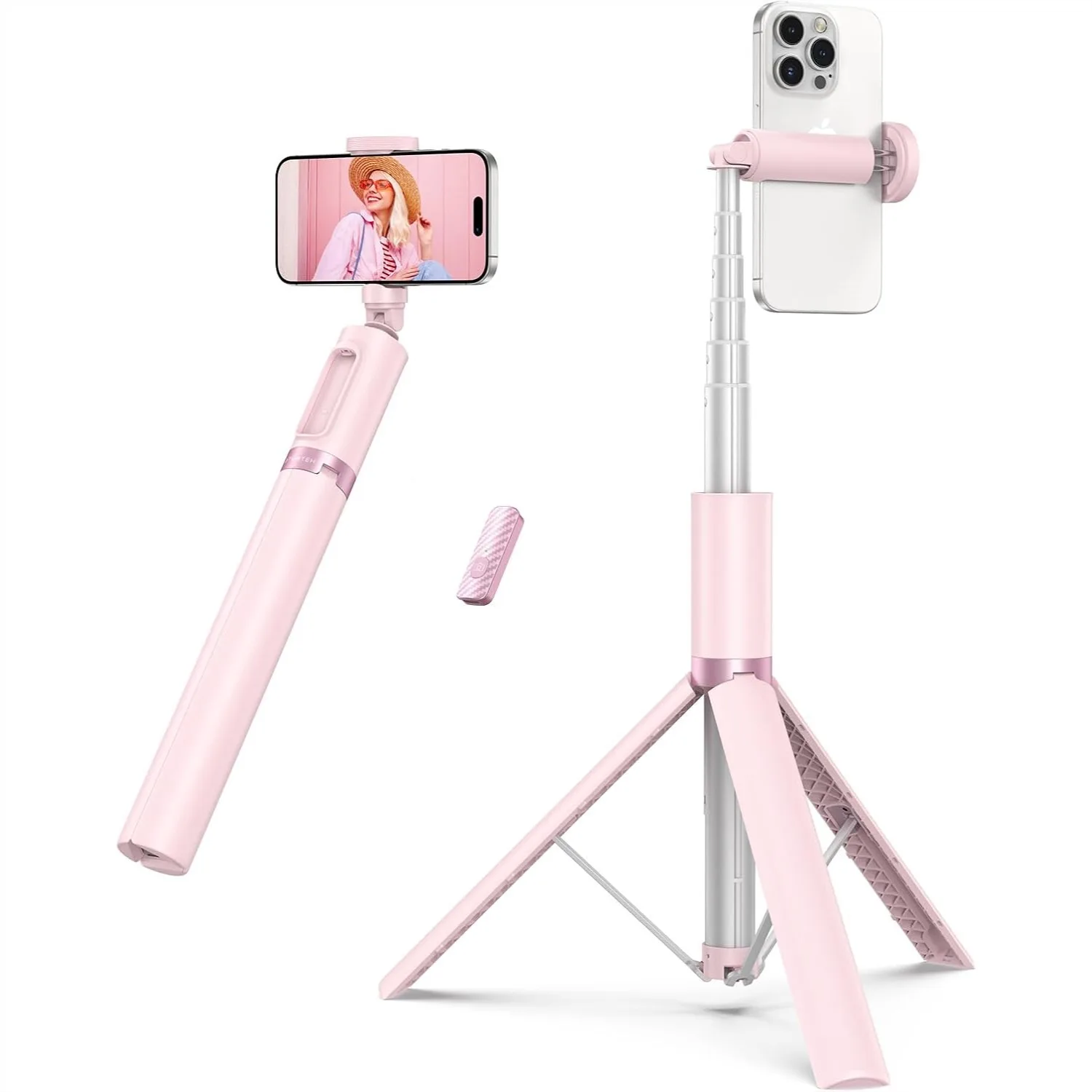 55" Selfie Stick Tripod with Bluetooth Remote for iPhone Samsung, Pink