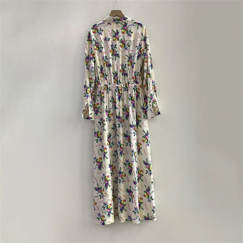 Zadig Women Dresses Fashion Floral Print Silk Long Robes Female Summer Classic Wings Print Casual Drawstring Lady Long Dress