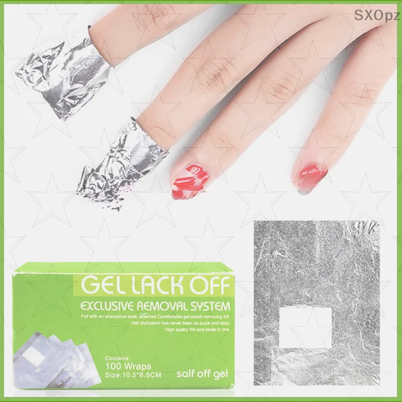 100 pz/scatola Nail Art Foil Polish Rimozione Foil Gel Wraps Remover Soak Off Foil Acrilico Nail Removal Wraps